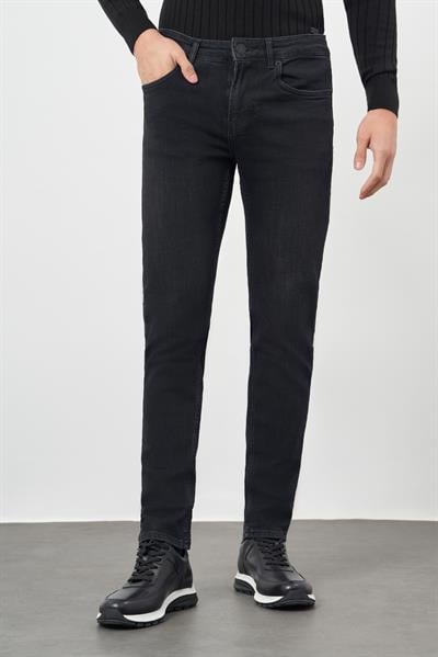 Siyah Düz Gabardin Pamuklu 5 Cep Slim Fit Casual Denim Pantolon 1023245155