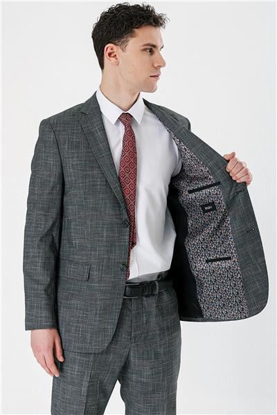 Siyah Ekoseli Mono Yaka Likralı 6 Drop Comfort Fit Rahat Kesim Klasik Takım Elbise 1001240165