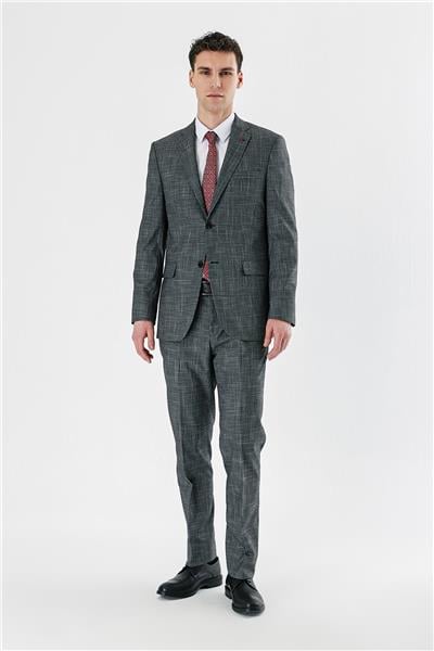 Siyah Ekoseli Mono Yaka Likralı 6 Drop Comfort Fit Rahat Kesim Klasik Takım Elbise 1001240165