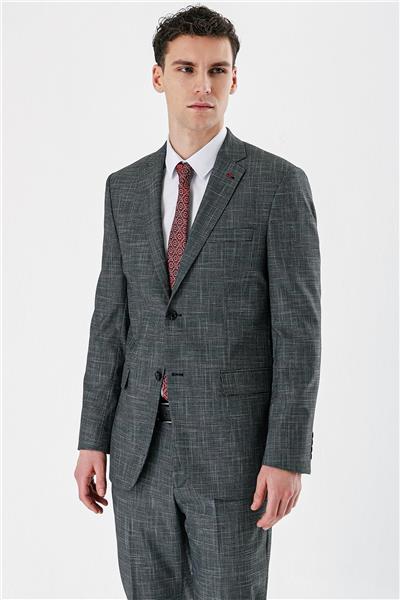Siyah Ekoseli Mono Yaka Likralı 6 Drop Comfort Fit Rahat Kesim Klasik Takım Elbise 1001240165