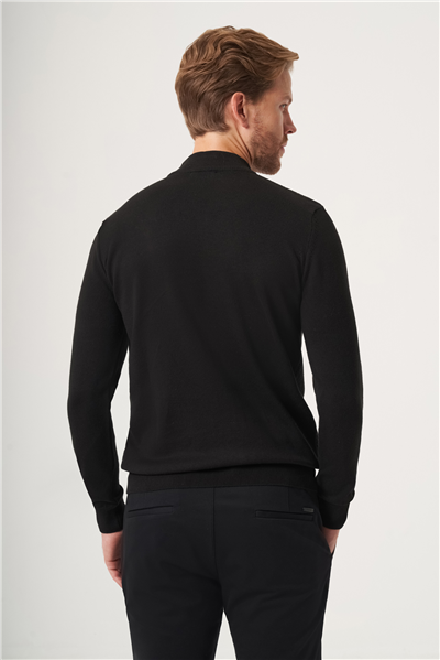 Siyah-Füme Balıkçı Yaka Uzun Kol Örme Comfort Fit Pamuklu Kazak 1012265151