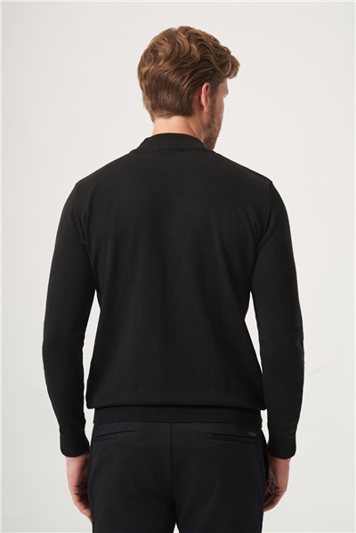 Siyah-Füme Balıkçı Yaka Uzun Kol Örme Comfort Fit Pamuklu Kazak 1012265152