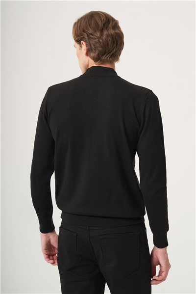 Siyah-Füme Balıkçı Yaka Uzun Kol Örme Comfort Fit Pamuklu Kazak 1012265155