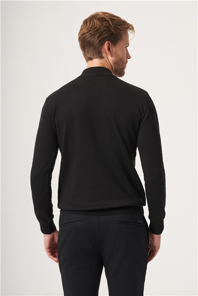 Siyah-Füme Balıkçı Yaka Uzun Kol Örme Comfort Fit Pamuklu Kazak 1012265154