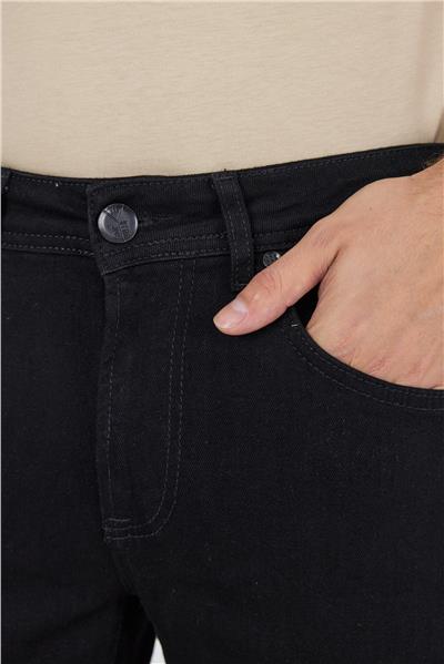 Siyah Gabardin 5 Cep Düz Paça Casual Slim Fit Pamuklu Denim Pantolon 1023250152