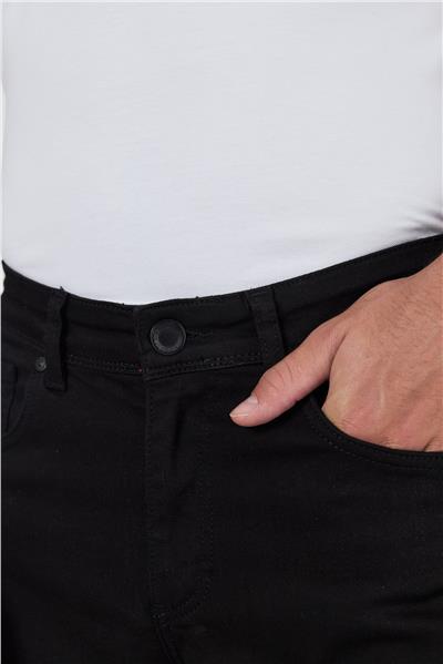 Siyah Gabardin 5 Cep Düz Paça Casual Slim Fit Pamuklu Denim Pantolon