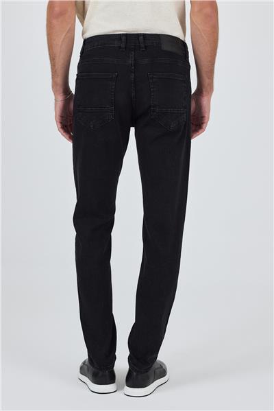 Siyah Gabardin 5 Cep Düz Paça Casual Slim Fit Pamuklu Denim Pantolon 1023250151