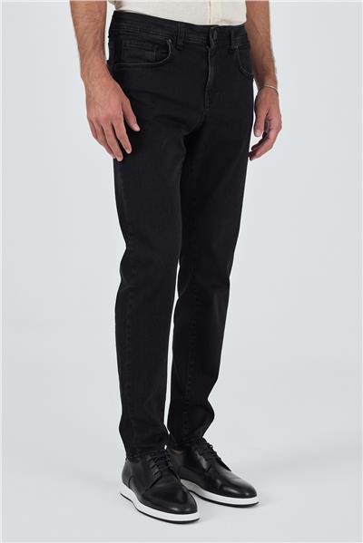 Siyah Gabardin 5 Cep Düz Paça Casual Slim Fit Pamuklu Denim Pantolon 1023250151