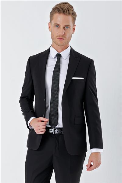 Siyah Gabardin Kırlangıç Yaka 6 Drop Slim Fit Dar Kesim Basic Takım Elbise 1001240011