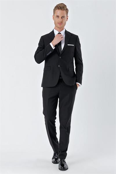 Siyah Gabardin Kırlangıç Yaka 6 Drop Slim Fit Dar Kesim Basic Takım Elbise 1001245011