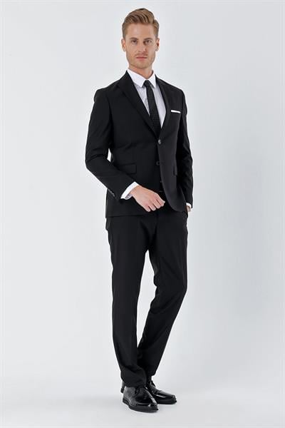 Siyah Gabardin Kırlangıç Yaka 6 Drop Slim Fit Dar Kesim Basic Takım Elbise 1001245011