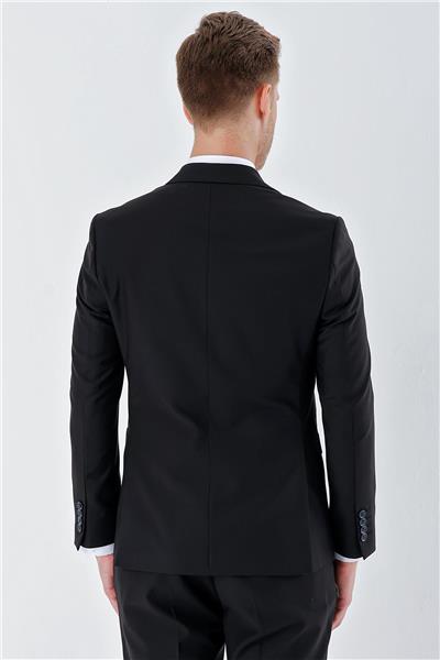 Siyah Gabardin Kırlangıç Yaka 6 Drop Slim Fit Dar Kesim Basic Takım Elbise 1001240011