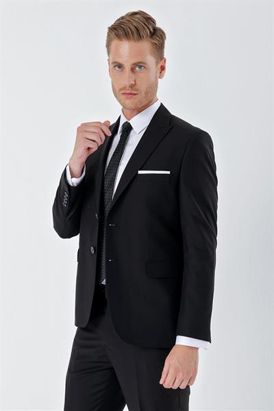Siyah Gabardin Kırlangıç Yaka 6 Drop Slim Fit Dar Kesim Basic Takım Elbise 1001245011