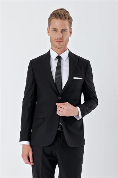Siyah Gabardin Kırlangıç Yaka 6 Drop Slim Fit Dar Kesim Basic Takım Elbise 1001245011