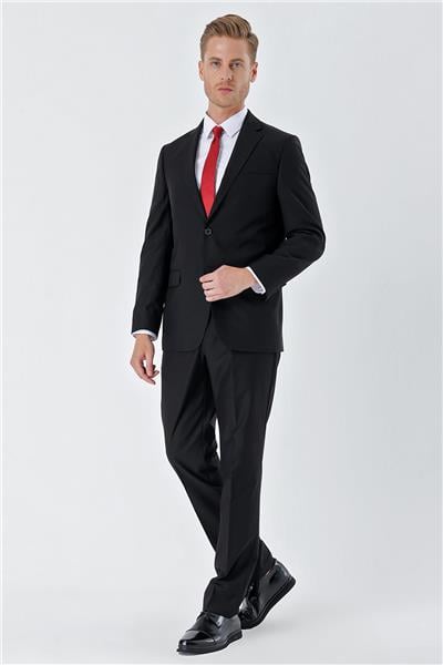 Siyah Gabardin Mono Yaka 6 Drop Comfort Fit Rahat Kesim Basic Takım Elbise 1001240010