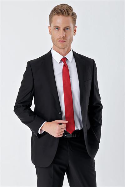 Siyah Gabardin Mono Yaka 6 Drop Comfort Fit Rahat Kesim Basic Takım Elbise 1001245010