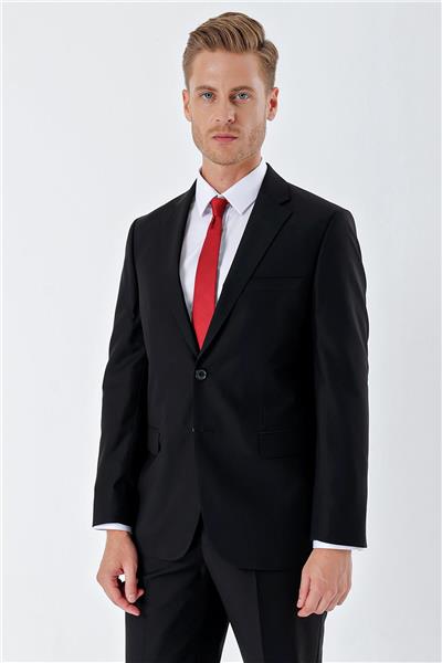 Siyah Gabardin Mono Yaka 6 Drop Comfort Fit Rahat Kesim Basic Takım Elbise 1001240010