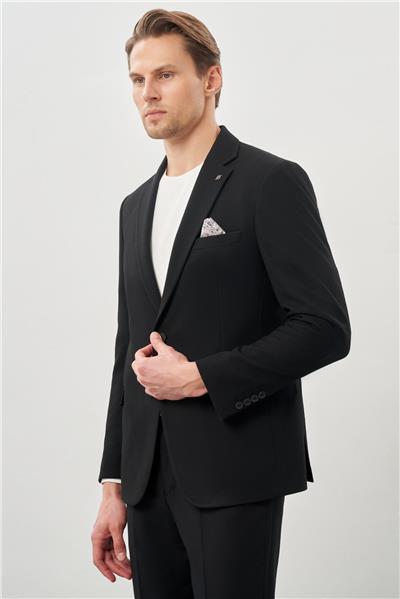 Siyah Gabardin Mono Yaka Tam Astar Esnek 6 Drop Slim Fit Casual Ceket 1002245162