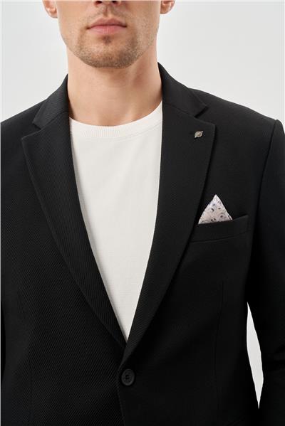 Siyah Gabardin Mono Yaka Tam Astar Esnek 6 Drop Slim Fit Casual Ceket 1002245162