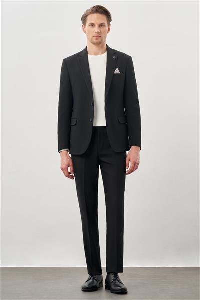 Siyah Gabardin Mono Yaka Tam Astar Esnek 6 Drop Slim Fit Casual Ceket 1002245162