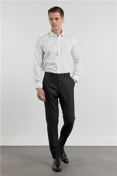 Siyah Gabardin Yan Cep Açık Paça Basic Slim Fit Esnek Classic Pantolon 1003255013