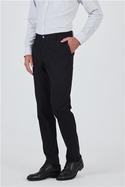 Siyah Gabardin Yan Cep Düz Paça Comfort Fit Pamuklu Casual Chino Pantolon 1003250121