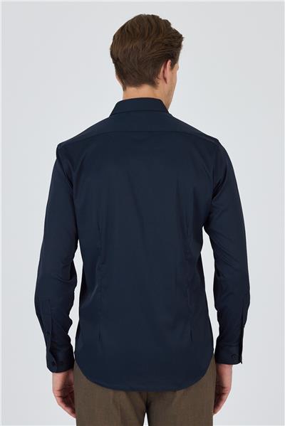 Siyah Yarım İtalyan Yaka Cepsiz Gabardin Uzun Kol Slim Fit Esnek Gömlek 1004250235