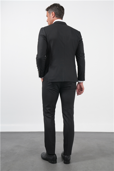 Siyah-Gri Kırlangıç Yaka Kruvaze 6 Drop Slim Fit Tam Astar Esnek Takım Elbise 1001260173