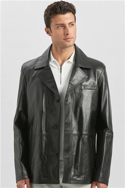 Siyah Hakiki Deri Kırlangıç Yaka Astarlı Slim Fit Dar Kesim Casual Deri Mont 1038235152