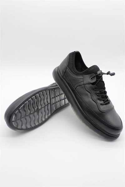 Siyah Hakiki Deri Termo Taban Bağcıklı Casual Ayakkabı 1033235119