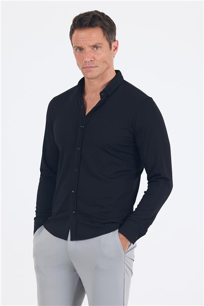 İtalyan Düğmeli Yaka UzunKol Cepsiz Slim Fit Gömlek 1004250254