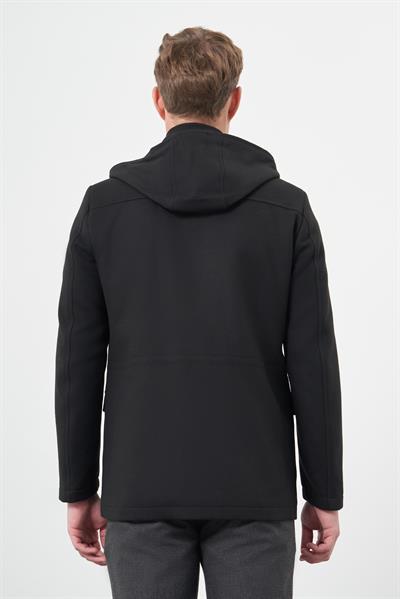 Siyah Kaşe Dik Yaka Astarlı Slim Fit Dar Kesim Klasik Kaban 1008245272