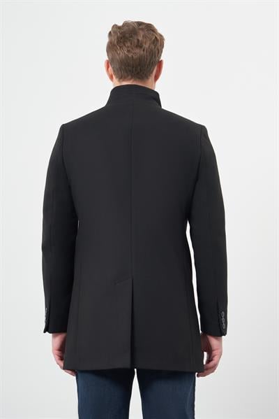 Siyah Kaşe Dik Yaka Kapitoneli Astar Slim Fit Dar Kesim Klasik Kaban 1008245171