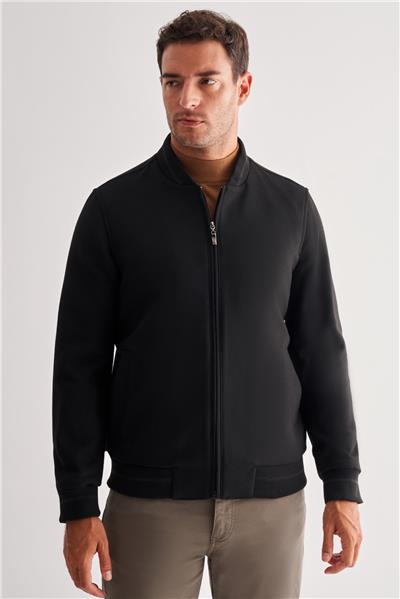 Siyah Kaşe Kolej Yaka Düz Yırtmaçsız Tam Astar Comfort Fit Classic Mont 1007245159