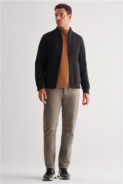 Siyah Kaşe Kolej Yaka Düz Yırtmaçsız Tam Astar Comfort Fit Classic Mont 1007245159