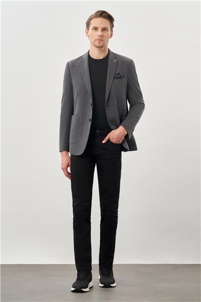 Siyah Kazayağı Desen Örme Mono Yaka 2 Düğme 6 Drop Slim Fit Classic Ceket 1002245166_001