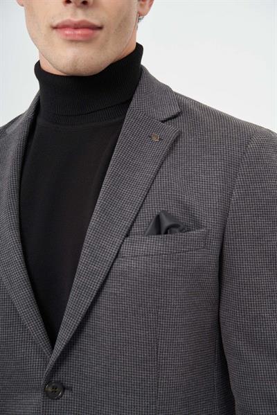 Siyah Kazayağı Desen Örme Mono Yaka 6 Drop Slim Fit Ceket 1002245150