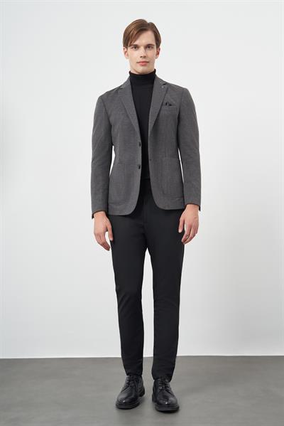 Siyah Kazayağı Desen Örme Mono Yaka 6 Drop Slim Fit Ceket 1002245150