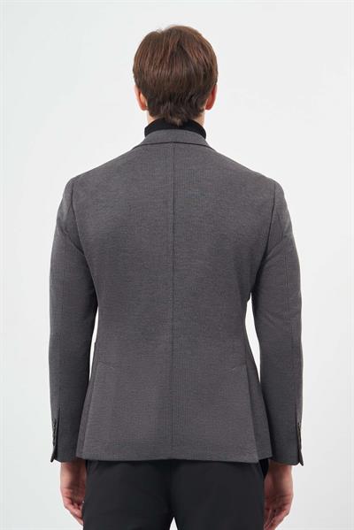 Siyah Kazayağı Desen Örme Mono Yaka 6 Drop Slim Fit Ceket 1002245150