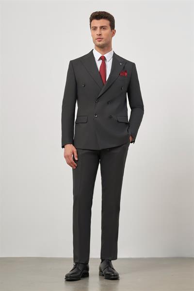 Siyah Kırlangıç Yaka Çizgili Kruvaze 6 Drop Slim Fit Tam Astar Esnek Takım Elbise 1001245157