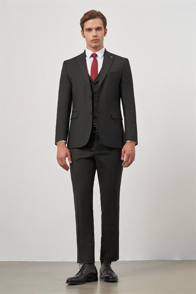 Siyah Kılıç Yaka Yelekli 6 Drop Slim Fit Classic Takım Elbise 1001245155