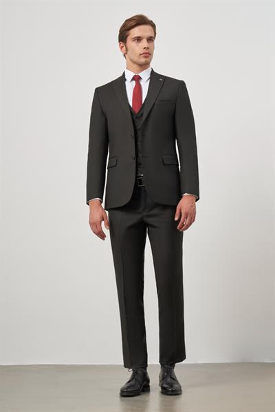 Siyah Kılıç Yaka Yelekli 6 Drop Slim Fit Classic Takım Elbise 1001245155