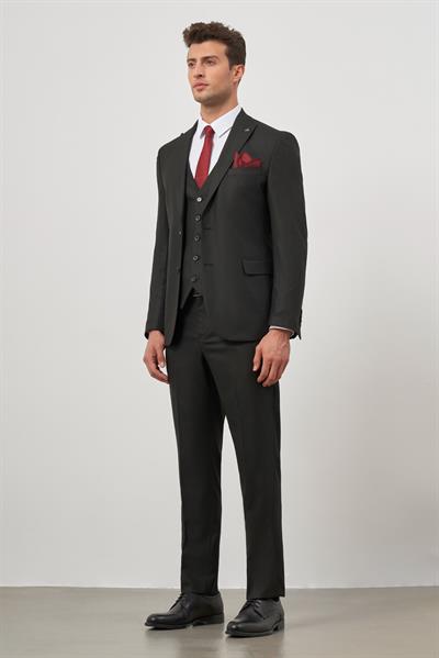 Siyah Kılıç Yaka Yelekli 6 Drop Slim Fit Classic Takım Elbise 1001245153