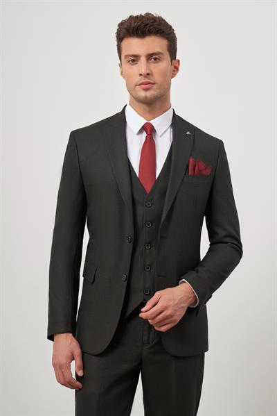 Siyah Kılıç Yaka Yelekli 6 Drop Slim Fit Classic Takım Elbise 1001245153