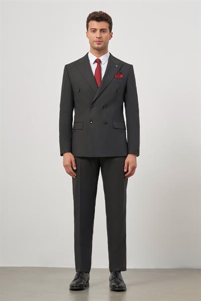 Siyah Kırlangıç Yaka Çizgili Kruvaze 6 Drop Slim Fit Tam Astar Esnek Takım Elbise 1001245157