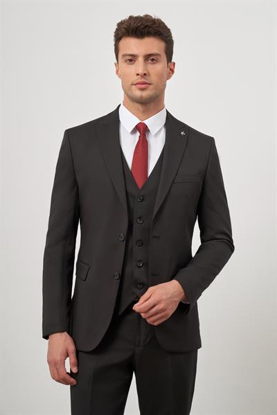 Siyah Kılıç Yaka Yelekli 6 Drop Slim Fit Classic Takım Elbise 1001245152