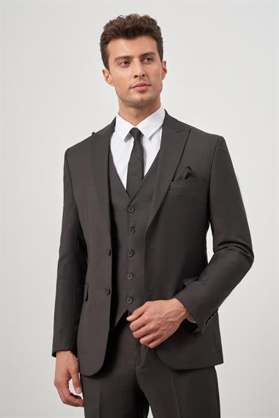 Siyah Kılıç Yaka Yelekli 6 Drop Slim Fit Classic Takım Elbise 1001245156