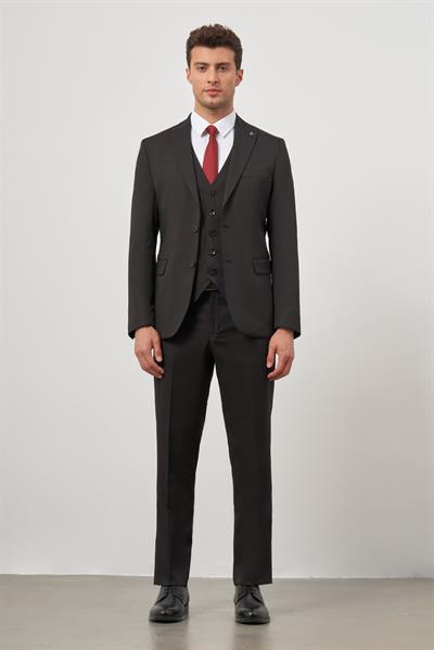 Siyah Kılıç Yaka Yelekli 6 Drop Slim Fit Classic Takım Elbise 1001245152
