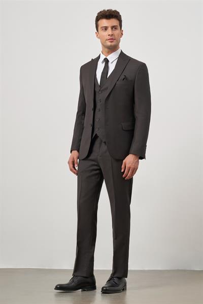 Siyah Kılıç Yaka Yelekli 6 Drop Slim Fit Classic Takım Elbise 1001245156