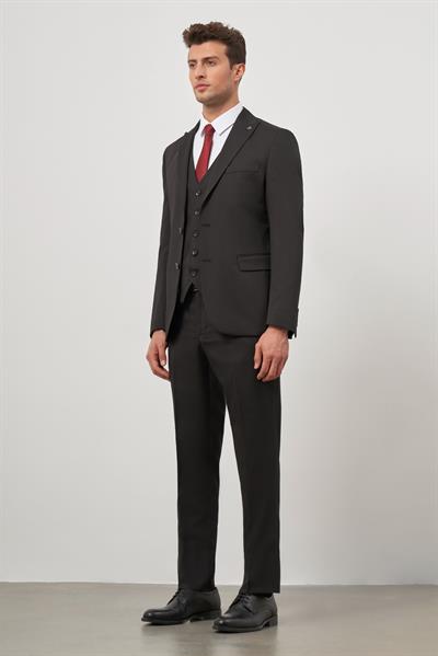 Siyah Kılıç Yaka Yelekli 6 Drop Slim Fit Classic Takım Elbise 1001245152